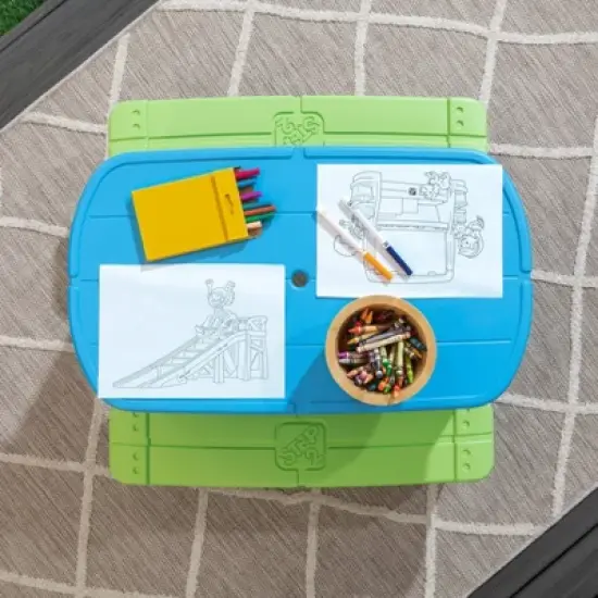 Step2 Rectangle Sun & Shade Picnic Table with Umbrella - Blue/Green image {3}