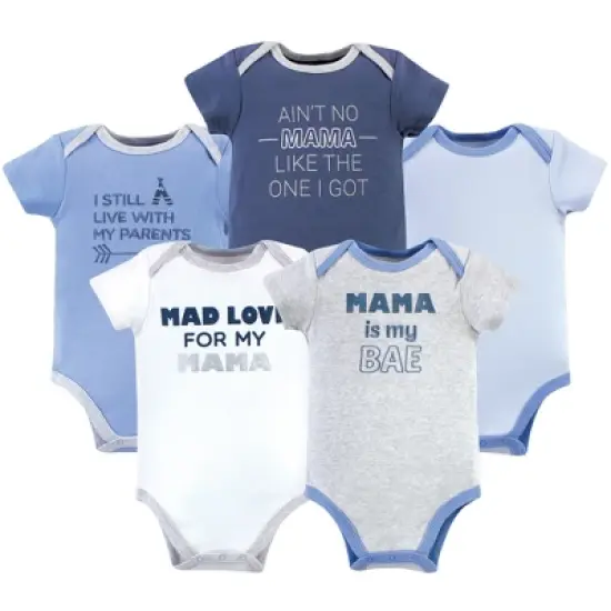 Luvable Friends Baby Boy Cotton Bodysuits 5pk, Mama image {6}