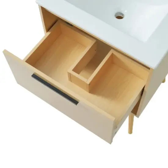 KWPZQEB 24" Bathroom Vanity with Ceramic Sink Combo, Bathroom Sink Cabinet with Drawer and Open Storage, Bathroom Cabinet Vanity for Small Space image {10}