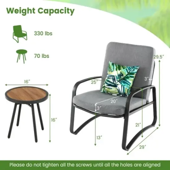 Costway 3pcs Patio Bistro Conversation Set DPC Tabletop Metal Cushioned Chairs Outdoor image {2}