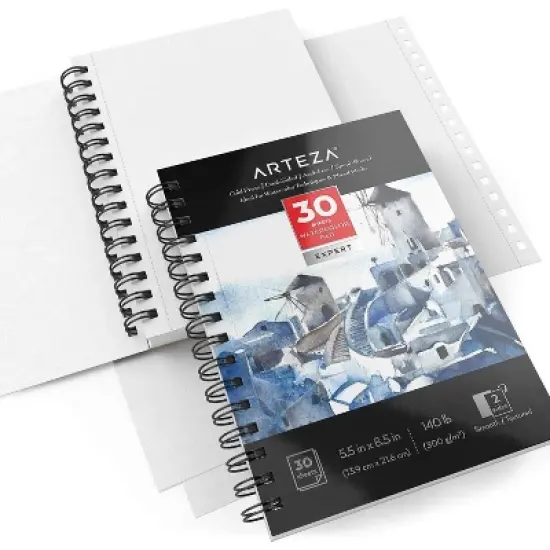 Arteza Watercolor Paper Pad, Spiral-Bound, Heavyweight Paper, 5.5"x8.5", 30 Sheets - 3 Pack image {1}