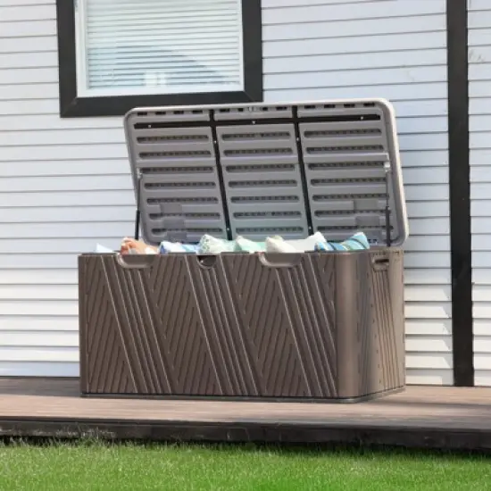 Aoodor 85 Gallon Deck Box, Outdoor Storage Box, Waterproof & Weather-Resistant Lockable, Patio Bench Storage Box for Cushion, Garden Tools image {9}