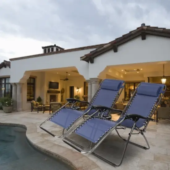 KTMBDW Set of 2 Adjustable Steel Mesh Zero Gravity Lounge Chair Recliners w/Pillows and Cup Holder Trays for Deck, Patio, Beach, Yard image {13}