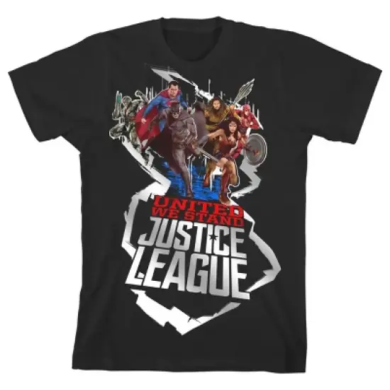 Justice League Movie United Superheroes Black T-shirt Toddler Boy to Youth Boy image {3}
