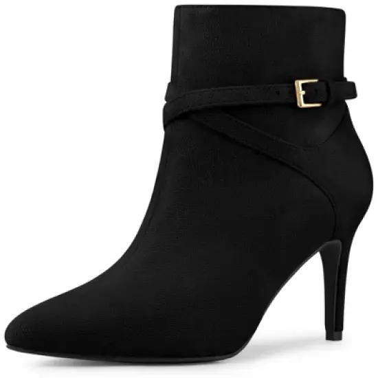 Allegra K Women's Pointy Toe Buckle Cross Straps Stiletto Heel Ankle Boots image {6}