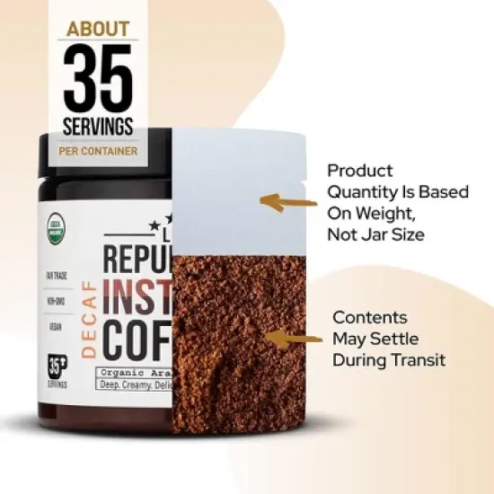 La Republica Bestselling Instant Decaf Mushroom Coffee with 7 Superfood Mushrooms, Certified Organic & Fair Trade Arabica Coffee - 35 Servings image {4}