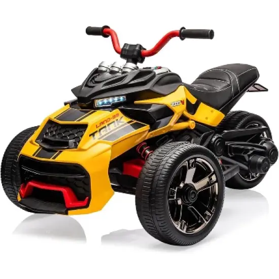 12V 3 Wheeler Ride On ATV Electric Motorcycle, w/Led Lights, High & Low Speed, Horn, Music, USB, Treaded Tires, for Kids Gift image {12}