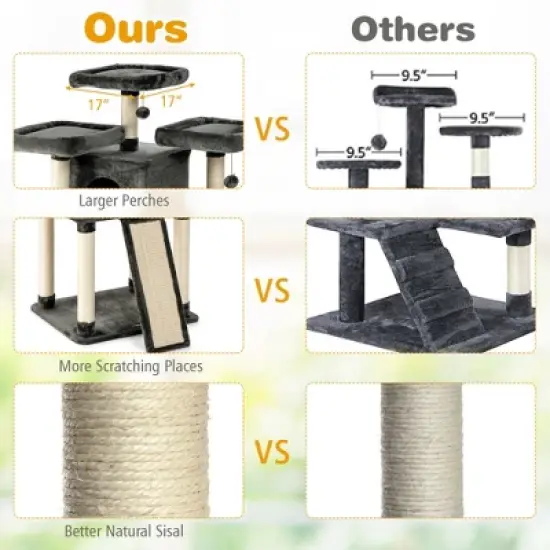 Costway 67'' Multi-Level Cat Tree w/ Cozy Perches Kittens Play House Dark Grey/Light Grey image {9}