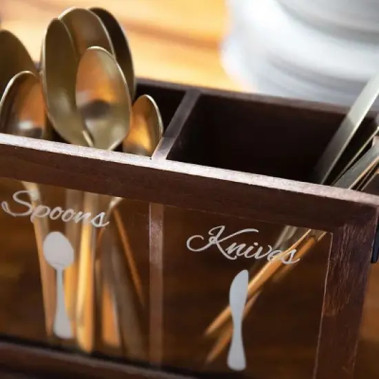Blu Monaco Wooden Flatware, Cutlery,Kitchen Utensil & Silverware Caddy Organizer Bin Holder for Forks, Spoons, Knives - Perfect for Kitchen Countertop image {7}