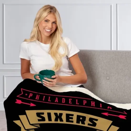 NBA Philadelphia 76ers Hardwood Classics Silk Touch Faux Shearling Throw Blanket image {1}