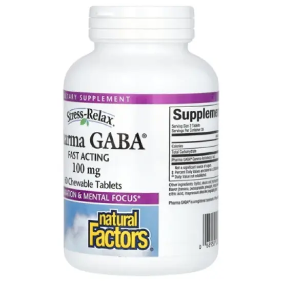 Natural Factors Stress-Relax, Pharma GABA, 100 mg, 60 Chewable Tablets image {2}