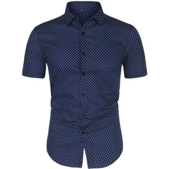 Lars Amadeus Men Short Sleeves Cotton Polka Dots Button Up Shirt image {7}