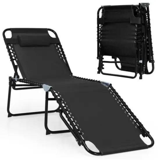 Costway Folding Lounge Chaise 16'' High Recline Chair W/Adjustable Backrest and Footrest image {10}