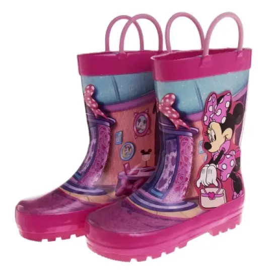 Minnie Mouse Rubber Rainboots - Waterproof Lightweight Easy On with Easy Pull Handles - Fuchsia (sizes 7/1 Toddler / Little Kid / Big Kid) image {2}