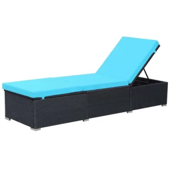 vidaXL Sunlounger Black and Blue PE Rattan, Powder-Coated Steel, Polyester image {9}