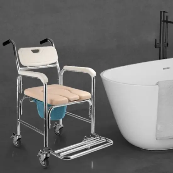 Topteng Multifunction Wheeled Mobile Toilet Commode Shower Chair Wheelchair For Elderly image {1}