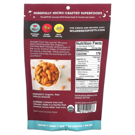 Wilderness Poets Organic California Almonds, 8 oz (226 g) image {1}