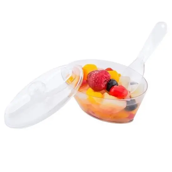 Smarty Had A Party 4 oz. Clear Oval Plastic Mini Cup w/ Lid and Spoon - 288 pcs image {2}