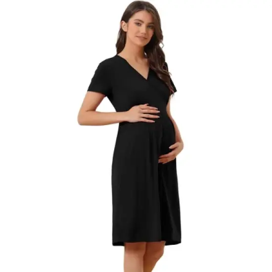 cheibear Womens Tie Back Casual V-Neck Maternity Short Sleeve Lounge Dress image {6}