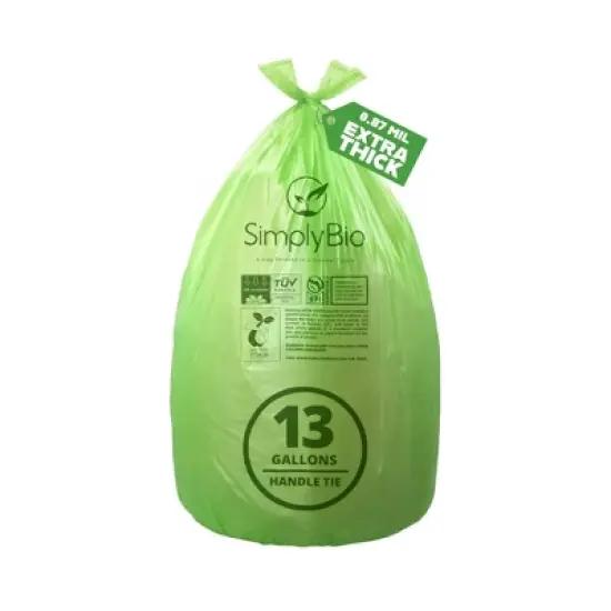 Simply Bio 13 Gallon Compostable Trash Bags Handle-Tie, Thick 0.87 Mil, 49.21 Liter, 30 Bags, Tall Kitchen Food Scrap Waste Bag image {8}