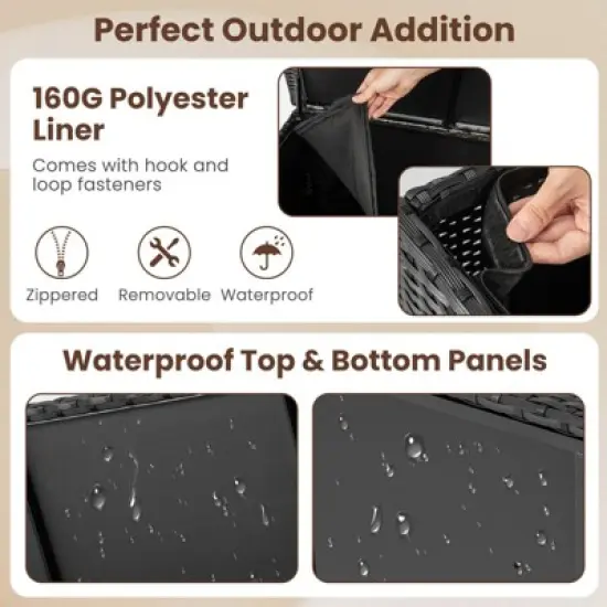 WELLFOR 85gal Outdoor Storage Container with Waterproof Liner and Universal Wheels Black image {5}