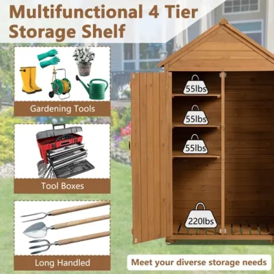 GDFStudio Bennett Modern 69" Outdoor Fir Wood Storage Shed with 3 Adjustable Shelves image {4}