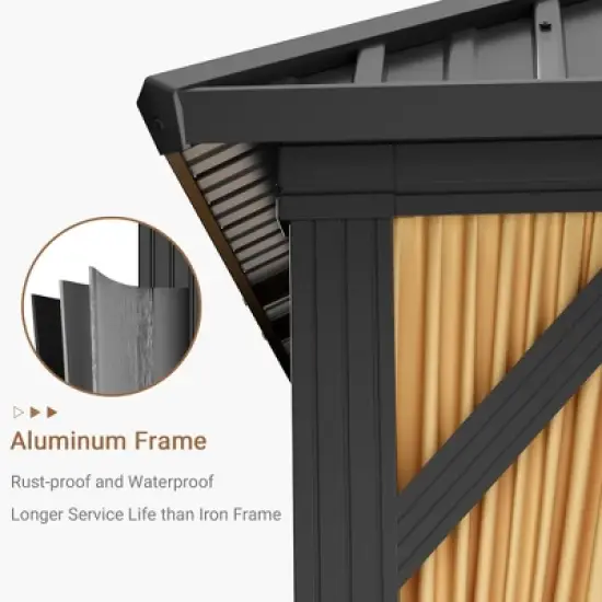 10 x12ft Hardtop Gazebo With Nettings & Curtains, Durable Galvanized Steel Frame and Vertical Striped Canopy for Patio Backyard Deck or Garden image {6}