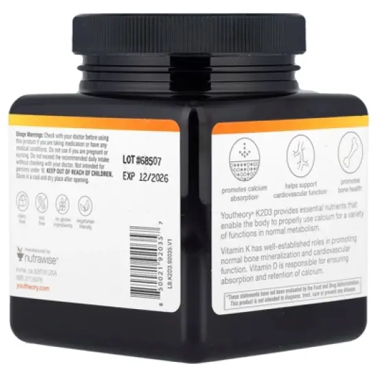 Youtheory K2D3 Essential Daily Vitamins, 60 Vegetarian Capsules image {2}