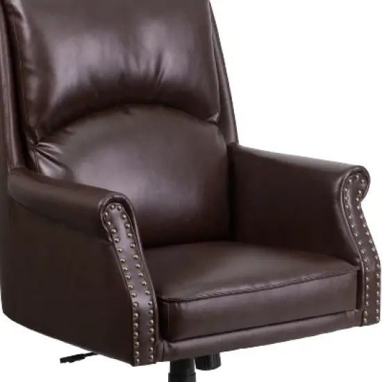 Emma and Oliver High Back Pillow Back Leather Executive Swivel Office Chair with Arms image {5}