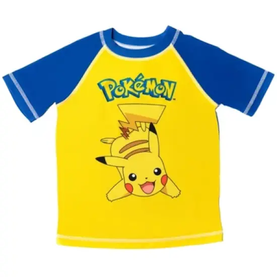 Pokemon Bulbasaur Charmander Squirtle Pikachu Pullover Rash Guard and Swim Trunks Outfit Set Toddler to Big Kid image {1}