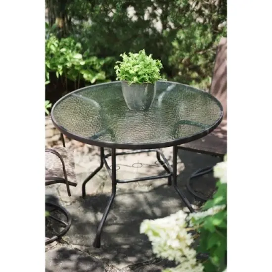 Garden Elements Sienna Round Patio Dining Table, Steel Frame with Glass Top, Brown, 40" image {6}