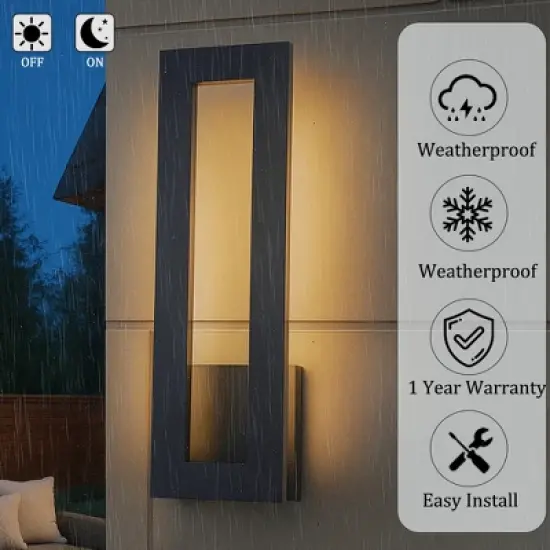 ALOADECOR H20'' Modern Outdoor Integrated LED Wall Light Matte Black  Sconce with Frosted Acrylic Shade Up/Down Wall for Garage  (2 Pack) image {5}