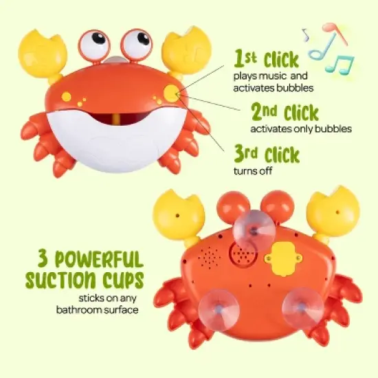 Hoovy Crabby Bubble Bath Bubble Maker with 12 Children's Songs Bath Toy image {3}