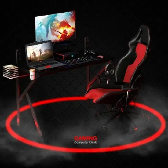 Costway Gaming Desk Computer Desk PC Table Workstation with Cup Holder & Headphone Hook image {4}