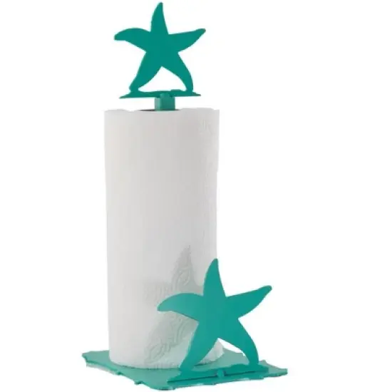 5 Star Super Deals Coastal Starfish Paper Towel Holder &ndash; Decorative Teal Kitchen Paper Roll Stand Accessory with Durable Metal Build and Stable Base image {4}