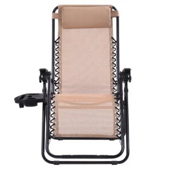 Costway 2PCS Zero Gravity Chairs Lounge Patio Folding Recliner Beige W/Cup Holder image {8}