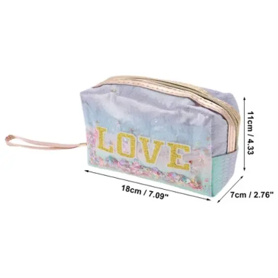 Unique Bargains Women's Sequin Embroidery LOVE Makeup Bag 1 Pc image {1}