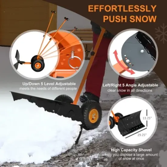 HOMCOM Heavy-Duty Snow Shovel Rolling Pusher with 29'' Blade, 10'' Wheels and Angle-Adjustable Handle image {7}