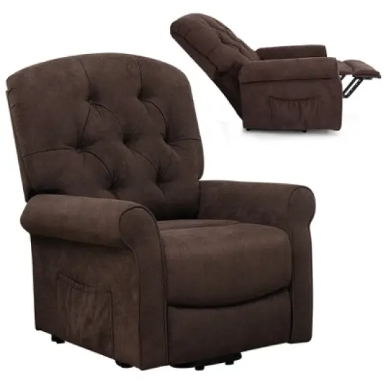 Costway Power Lift Recliner Chair Sofa for Elderly w/ Side Pocket & Remote Control Black\Brown image {9}