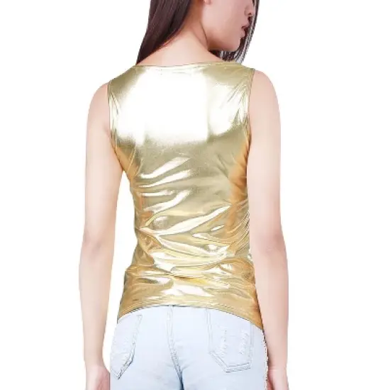Allegra K Women's U Neck Stretchy Slim Fit Shiny Sparkly Metallic Tank Top image {5}