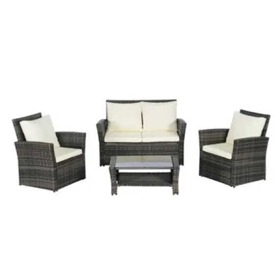 4-Piece Outdoor Rattan Furniture Set: Poolside Chairs + Durable Glass Table for Porch & Garden image {3}