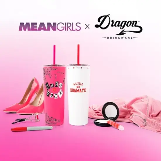 Mean Girls x Dragon Glassware 24 oz Vacuum Insulated Tumbler with Lid and Straws Burn Book image {6}