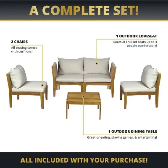Kinger Home Trena 4-Piece Acacia Wood Patio Furniture Set with Cushions Elegant Outdoor Patio Furniture image {5}