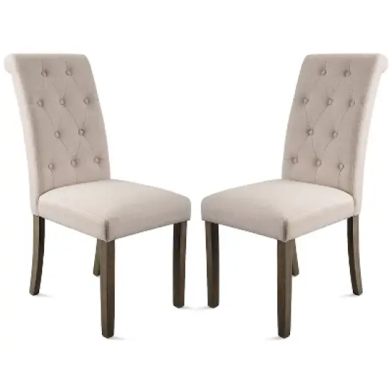 Set of 2 Aristocratic Solid Wood Tufted Dining Chair-ModernLuxe image {1}