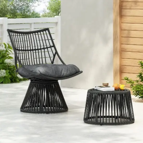 Christopher Knight Home Caryl Outdoor Wicker Chair and Side Table Set with Cushion image {10}