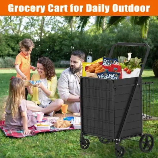 HTUTWOO Collapsible Shopping Cart, Foldable Utility Shopping Carts, 360&deg; Rolling Swivel Wheels, for Groceries Laundry image {1}