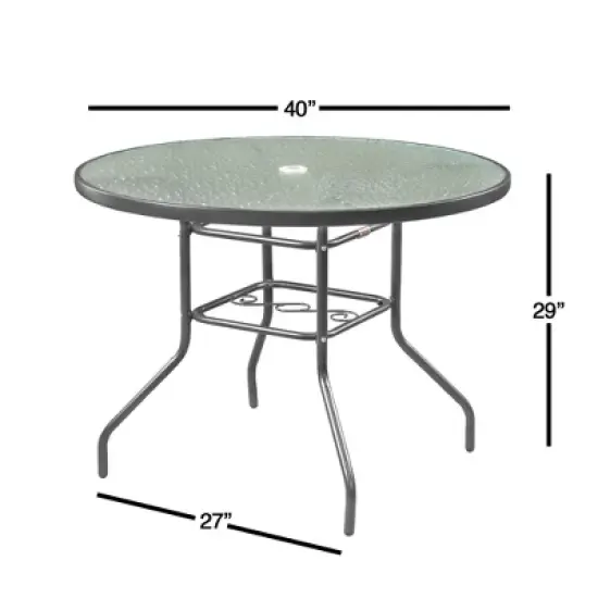 Garden Elements Sienna Round Patio Dining Table, Steel Frame with Glass Top, Gray, 40" image {2}