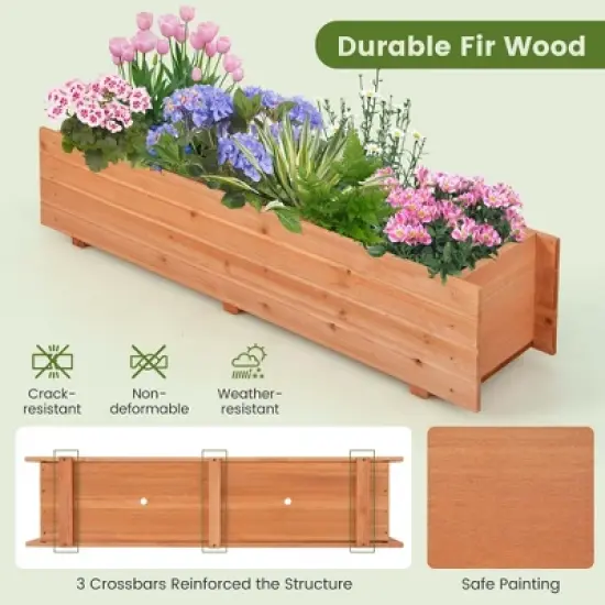 Costway Raised Garden Bed Wood Rectangular Planter Box with 2 Drainage Holes Outdoor image {5}