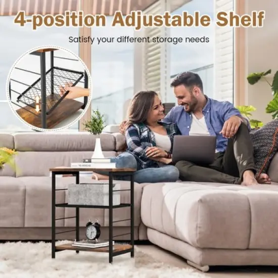 Costway 2 PCS 3-Tier Side End Table with Adjustable Mesh Shelf Narrow Nightstand image {6}