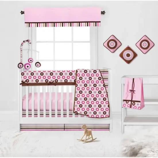 Bacati - Mod Dots/Stripes Long Crib Rail Guard Cover Pink/Chocolate image {3}